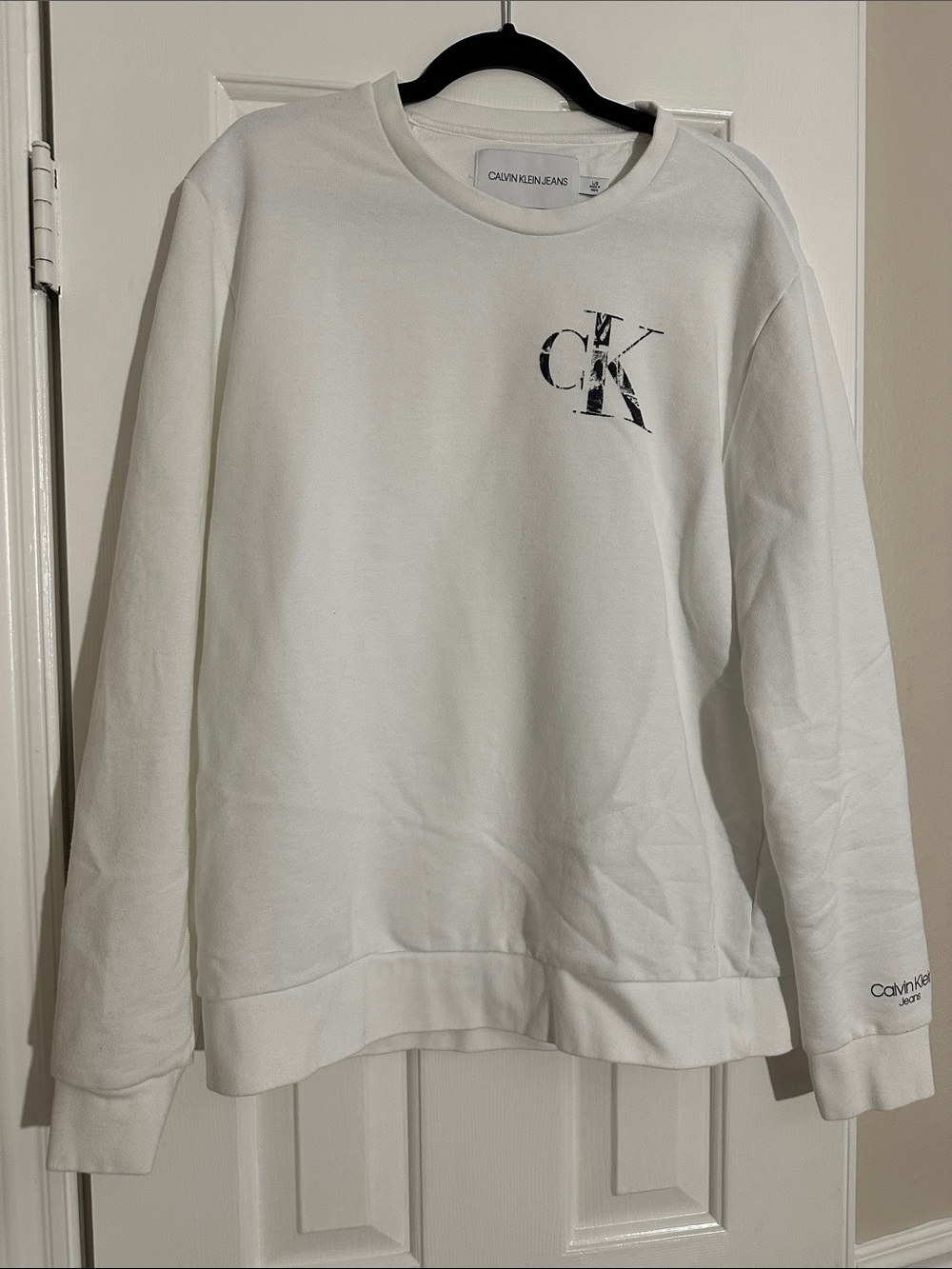 Calvin Klein White Crewneck with Black CK Chest Logo